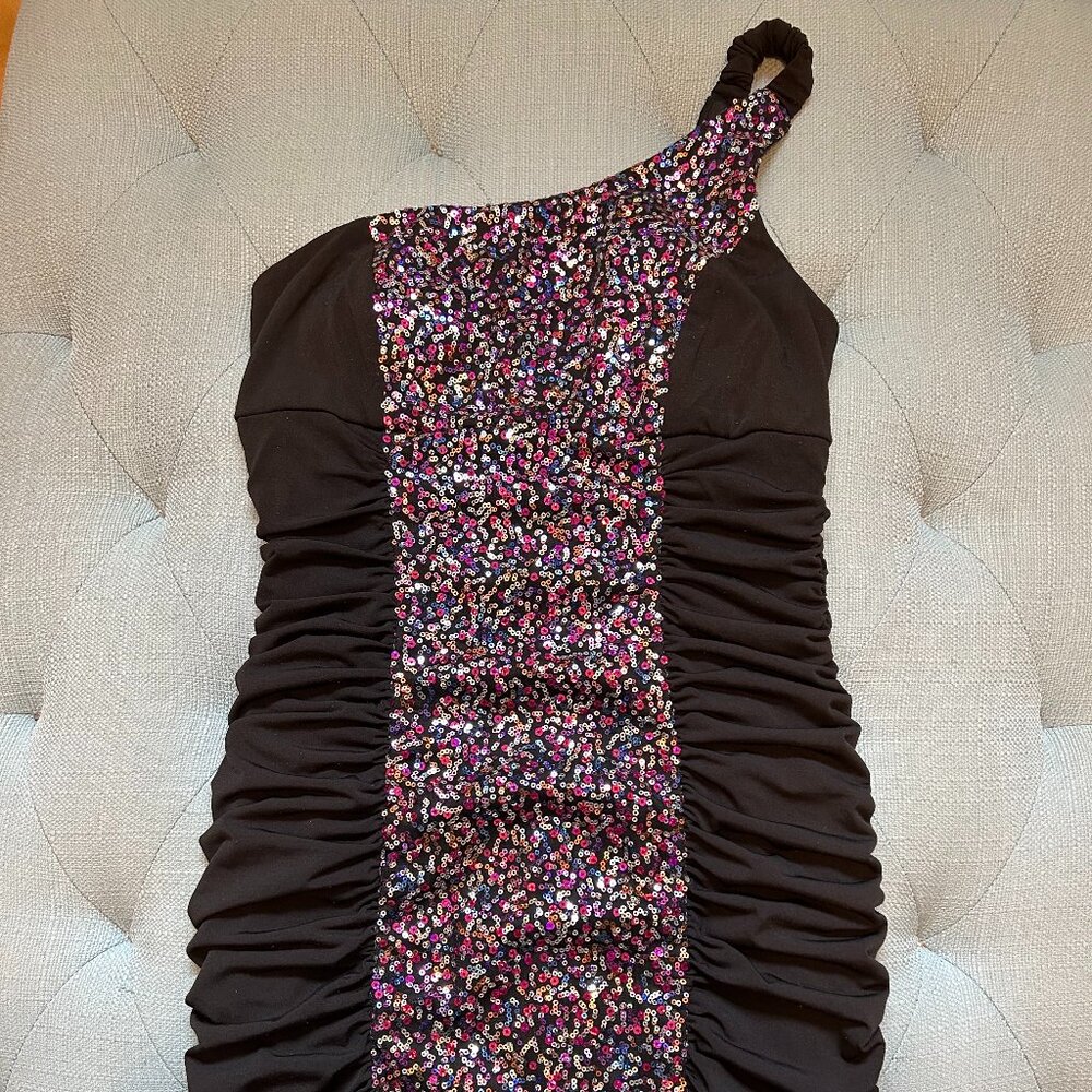 Ruby Rox Panel Of Sequins One Shoulder Mini Dress - image 1